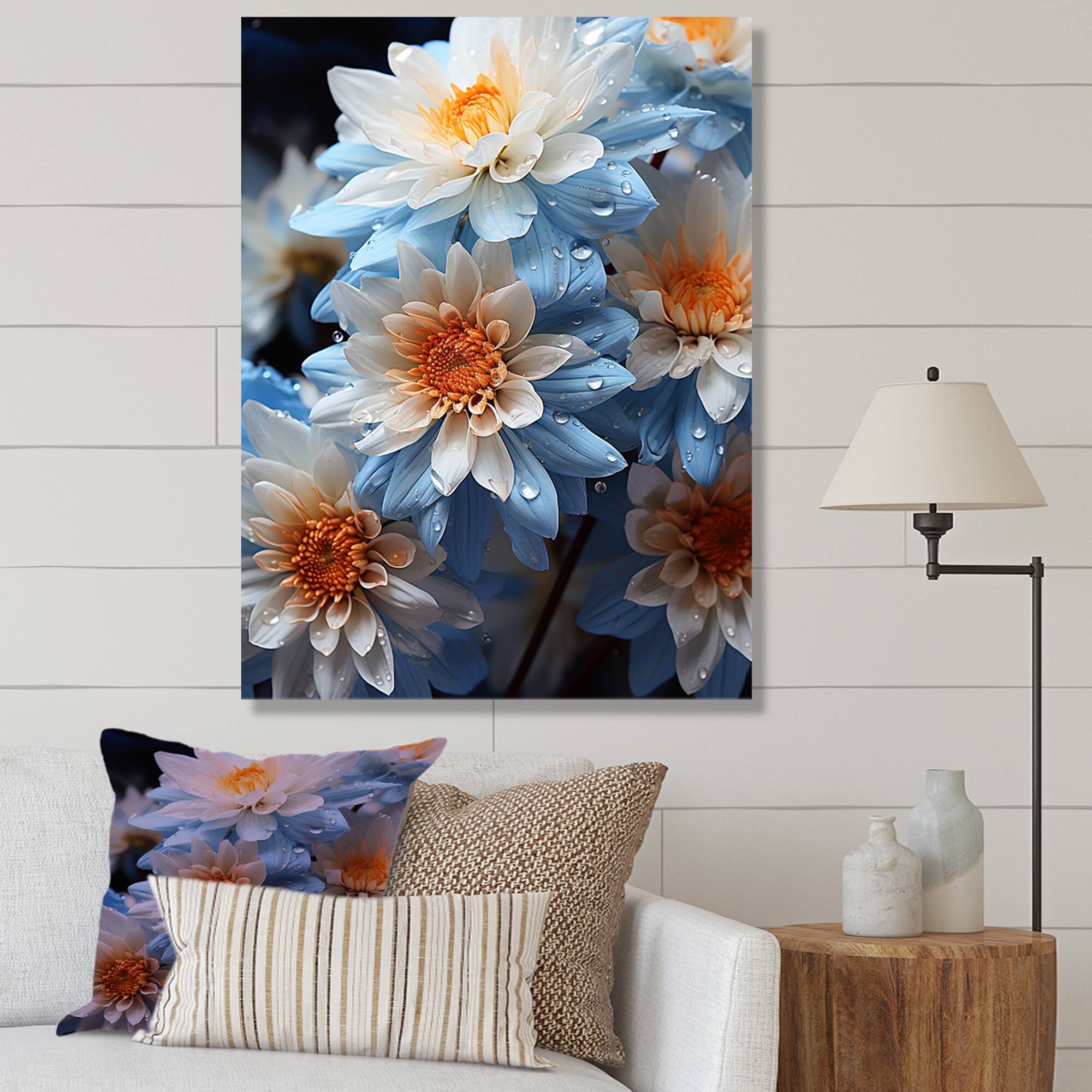 Designart "Blue And White Daisy Bloom Serenade" Daisies Wall Art On